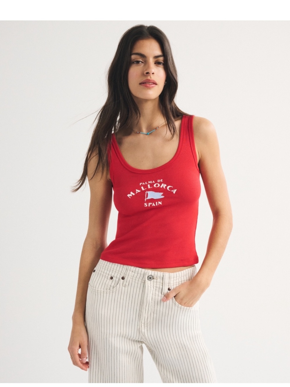 🩷 NWOT Abercrombie & Fitch 100% Cotton Spain Graphic Scoopneck Tank - Picture 8 of 11